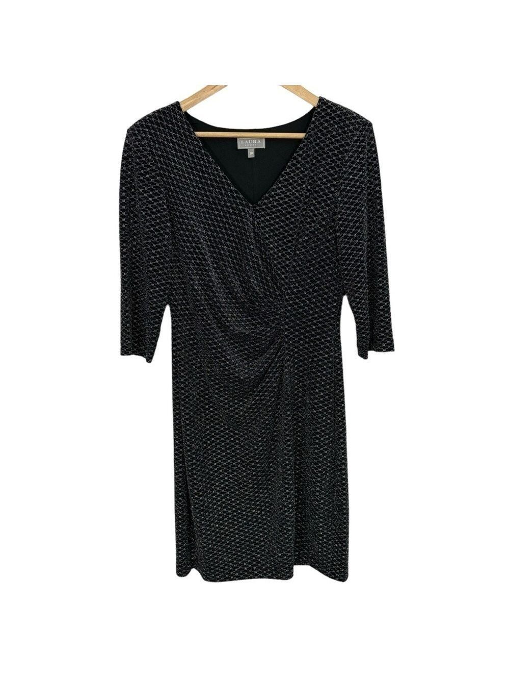 Laura Petites Cocktail Dress Sz 10 Black Silver Shimmer Party Sexy Flattering